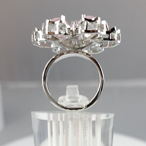 Beautiful Floral Pale Pink and CZ Adjustable Ring - Picture 3 of 4
